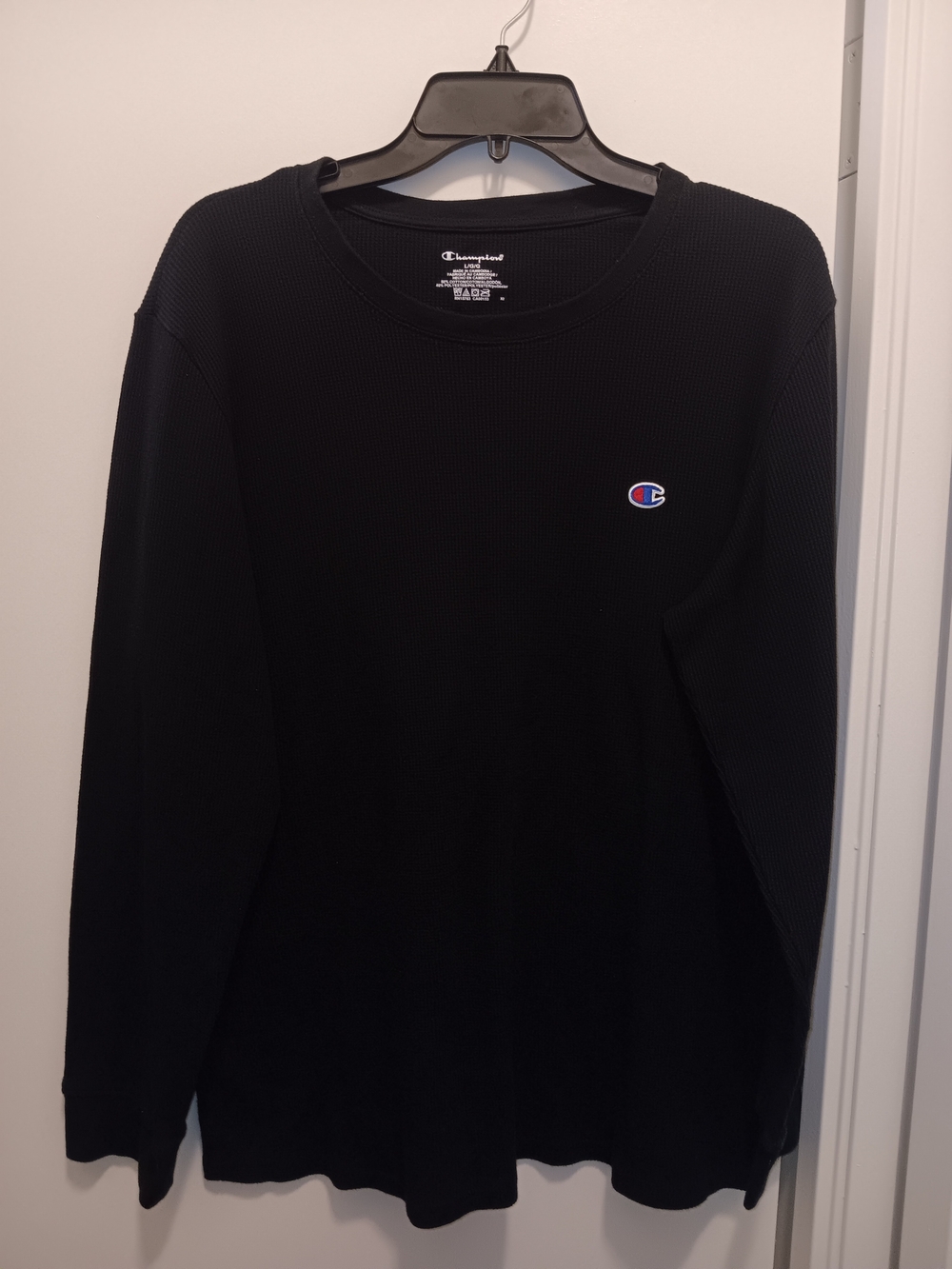 Champion Black Long-Sleeve Waffle Thermal Crew Shirt